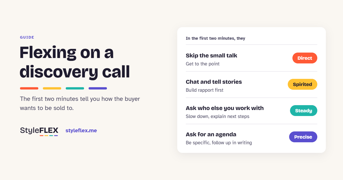 What to listen for in the first two minutes of a discovery call, and how to adapt for Direct, Spirited, Steady and Precise buyers.